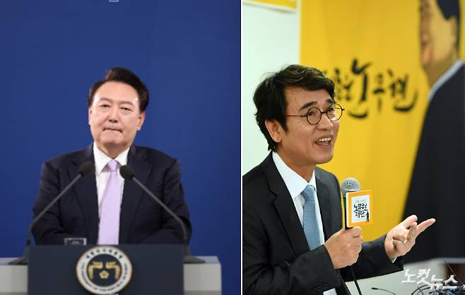 윤석열(왼쪽) 대통령과 유시민 작가. 자료사진·연합뉴스