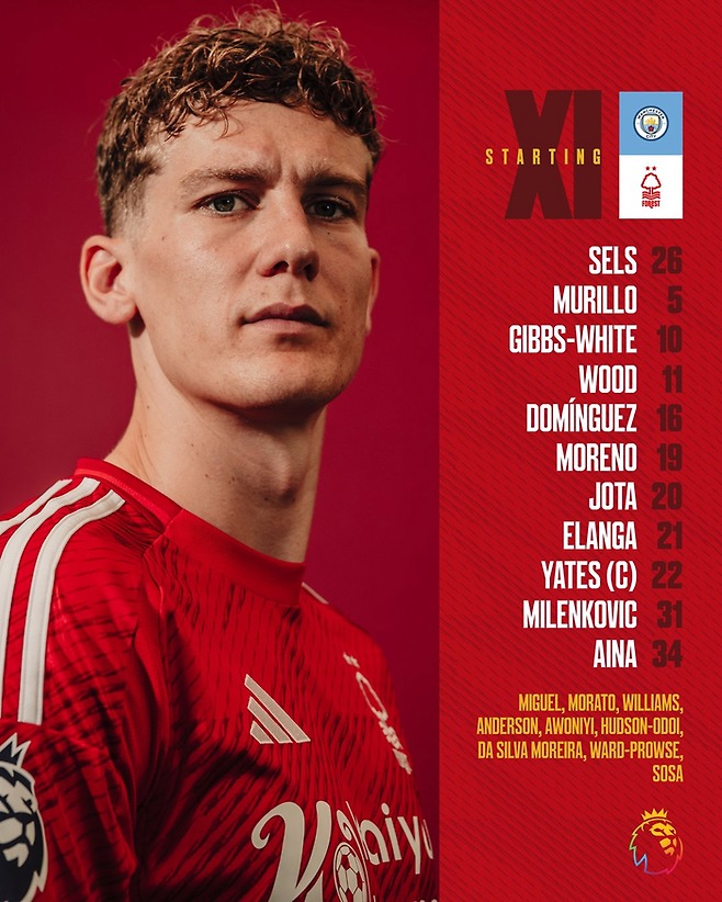 노팅엄 포레스트 선발 라인업. 노팅엄 공식 SNS