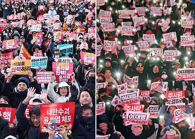 윤석열 대통령에 대한 탄핵소추안 표결이 이뤄지는 7일 서울 시내 곳곳에는 탄핵 찬반 집회가 열렸다. 사진=뉴스1