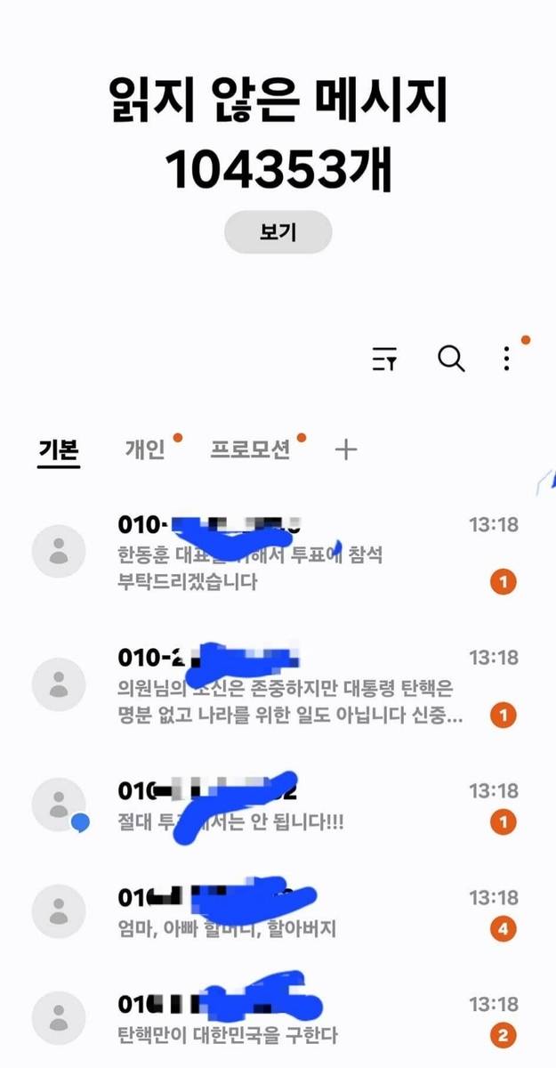 국민의힘 소속 한 의원이 8인 페이스북에 올린 문자 수신 현황 [페이스북 캡처. 재판매 및 DB 금지]