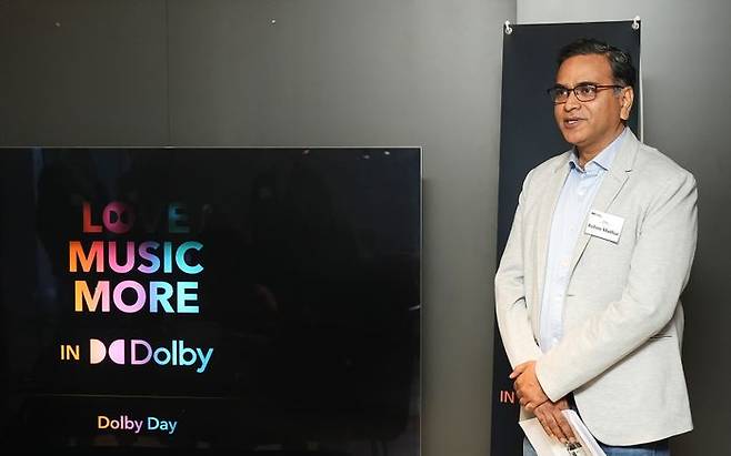 아심 마서 돌비 래버러토리스 아태지역 마케팅 부사장이 5일 안다즈 서울 강남에서 열린 ‘돌비 데이’에서 회사 소개를 하고 있다. ⓒ돌비