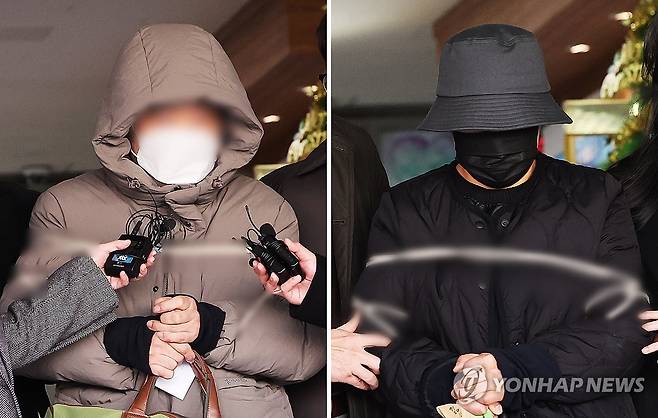 수원 전세사기 임대인 일가 검찰 송치 (수원=연합뉴스) 홍기원 기자 = '수원 전세사기' 의혹 사건의 임대인 부부가 지냔해 12월 8일 오전 경기도 수원시 영통구 수원남부경찰서 유치장에서 검찰로 송치되고 있다. 2023.12.8 xanadu@yna.co.kr
