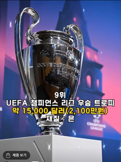 9위 챔스트로피.png 전세계에서 가장비싼 축구트로피 순위