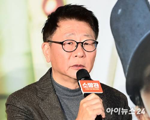영화감독 곽경택이 지난달 서울 용산구 CGV 용산아이파크몰에서 열린 영화 '소방관' (감독 곽경택) 제작보고회에 참석하고 있다. [사진=정소희 기자]