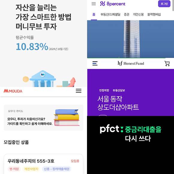 머니무브·모우다·에잇퍼센트·어니스트AI·PFCT [사진=각 사]