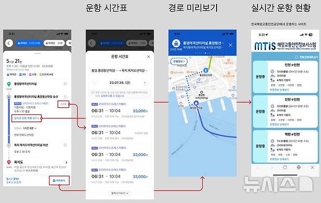 [서울=뉴시스] '네이버 지도' 여객선 길찾기 서비스 예시 화면.