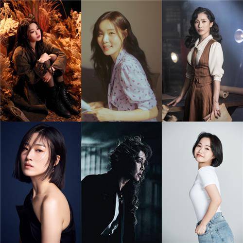 제9회 한국뮤지컬어워즈 여자주연상 후보 위 왼쪽부터 김수하, 민경아, 박지연, 아래 왼쪽부터 이아름솔, 차지연, 홍나현.  [한국뮤지컬협회 제공. 재판매 및 DB 금지]