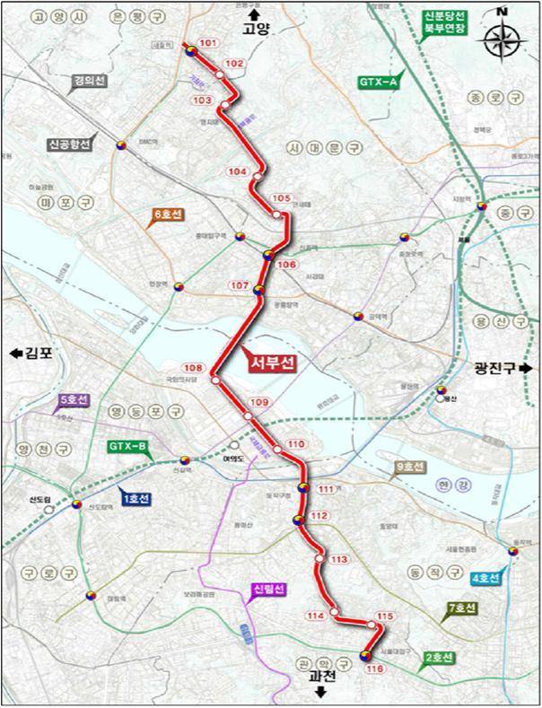 서울 은평구와 관악구를 연결하는 서부선 노선도. 서울시 제공