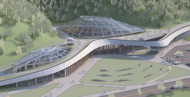 충북 단양군이 매포읍 하괴리 도담삼봉 인근에 조성하는 스마트팜카페 조감도. 단양군 제공.