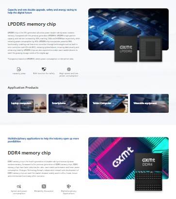 CXMT 홈페이지 D램 제품 소개란  [CXMT 홈페이지 캡처. 재판매 및 DB 금지]