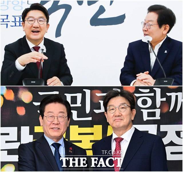 권성동 당대표 권한대행 겸 원내대표(위 사진 왼쪽)가 18일 이재명 더불어민주당 대표를 예방했다. 두 사람의 예방은 2022년 8월 31일 이후 약 2년 4개월 만으로 그간 국민의힘의 수장은 9번 바뀌었다. /남윤호 기자