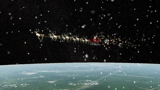 ▲지구를 돌며 선물을 나눠주는 산타 [북미항공사령부(NORAD) 산타 실시간 추적 홈페이지]