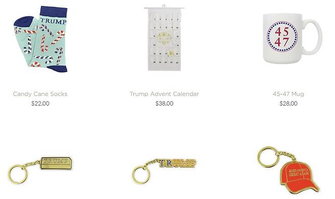 트럼프 그룹이 판매하는 크리스마스 굿즈 [트럼프스토어 홈페이지 캡처. 재판매 및 DB 금지]