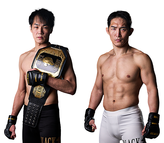 제3대 블랙컴뱃 라이트급 챔피언 오하라 주리(왼쪽), 초대 AFC 페더급 챔피언 문기범. 사진=이데아 파라곤