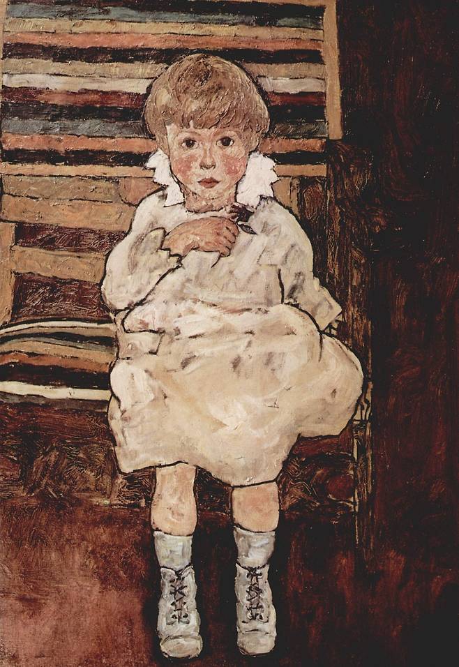에곤 실레, 앉아있는 아이, 1918