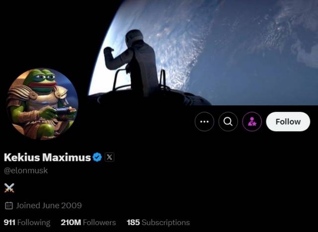 소셜네트워크서비스 X(엑스·옛 트위터)계정 이름을 ‘케키우스 막시무스(Kekius Maximus)로 변경한 일론 머스크 테슬라 CEO. X 캡처