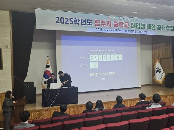 청주시 중학교 신입생 배정 공개 추첨 모습. [사진=청주교육지원청]