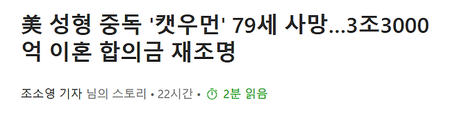 image.png 미국 성형중독 \'캣우먼\' 사망 3조3000억 이혼 합의금 재조명