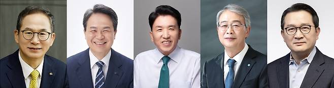 5대금융지주 회장 양종희 KB금융 회장(맨 왼쪽부터), 진옥동 신한금융 회장, 함영주 하나금융 회장, 임종룡 우리금융 회장, 이재호 NH농협금융 회장 직무대행 [각 금융그룹 제공]