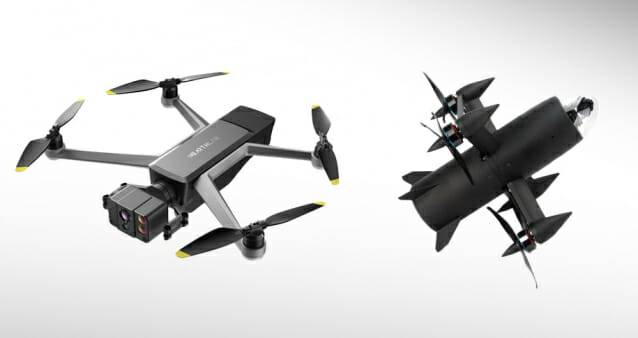 니어스랩의 소형 AI 자율비행 드론 '에이든(왼쪽)'과 직충돌형 고속드론 '카이든(오른쪽)' (사진=니어스랩)
