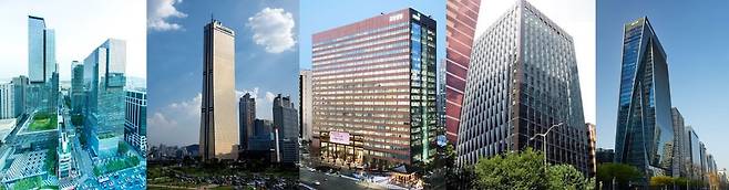 왼쪽부터 삼성생명, 한화생명, 교보생명, 현대해상, DB손해보험 사옥 전경. /각 사 제공