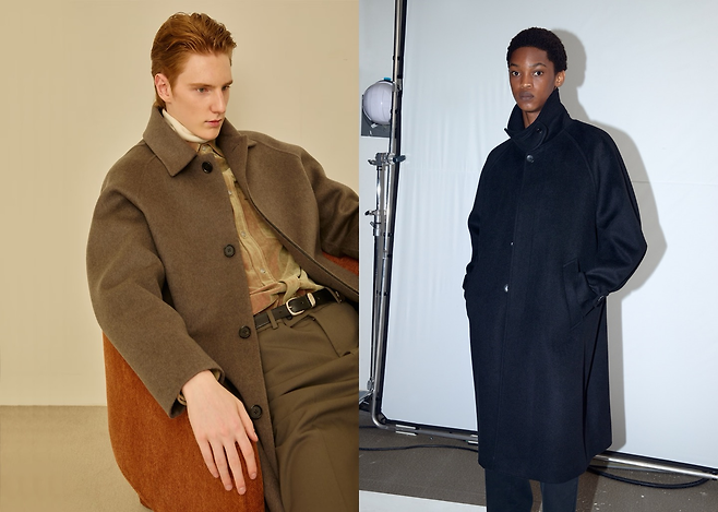 알레그리 핸드메이드 발마칸 코트(왼쪽)와 일꼬르소 오버핏 발마칸 코트. [LF 제공]