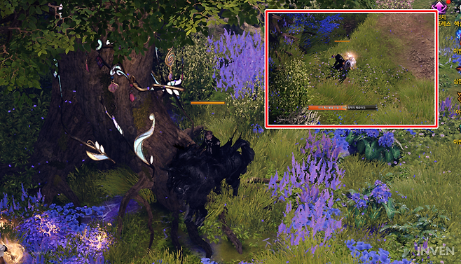 ▲ 이렇게 생긴 도토리 나무 근처에서 'G' 탐색이 보이면 누르면 됨