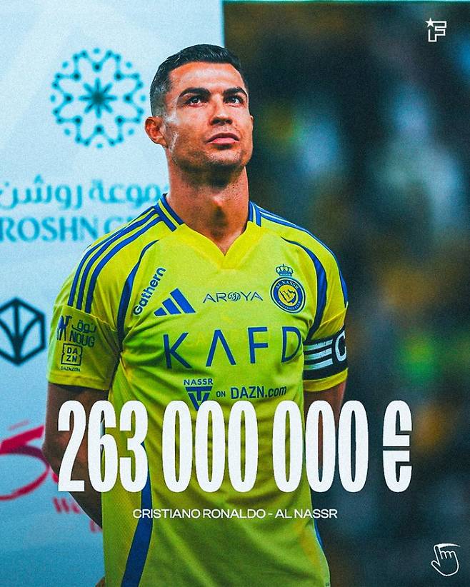 사우디아라비아 리그에서 활약 중인 크리스티아누 호날두가 축구선수 중 가장 많은 연봉을 받은 것으로 알려졌다. /사진=풋 메라카토 캡처