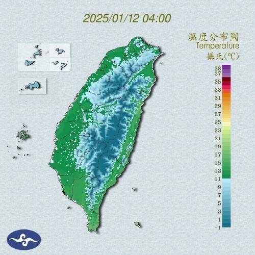 2025년 1월 12일 오전 4시 대만 기온 [대만 중앙기상서 캡처. 재판매 및 DB 금지]