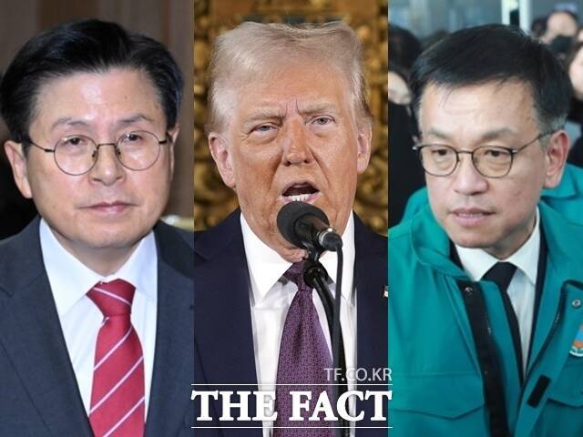 도널드 트럼프 미국 대통령 당선인이 8년 전 1기 출범 당시 황교안 권한대행(왼쪽)에 이어 2기 출범에서는 최상목 권한대행(오른쪽)의 꽃다발을 받게 됐다. 오는 20일 트럼프 당선인의 취임식에는 전보다 많은 국내 인사들이 참석할 전망이다. /박헌우 기자, 뉴시스