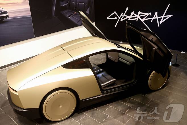 미국 전기차 제조업체 테슬라가 지난달 20일(현지시간) 독일 베를린에서 공개한 자율주행 무인택시(로보택시) 시제품 '사이버캡'의 모습.  2024.11.20. ⓒ 로이터=뉴스1 ⓒ News1 김성식 기자