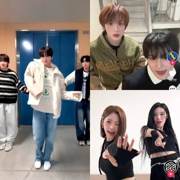 NCT 위시, 소디엑, 트리플에스(왼쪽부터 시계 방향으로)가 ‘괜찮아 챌린지’를 촬영해 화제다. 사진출처|각 그룹 공식 틱톡 계정