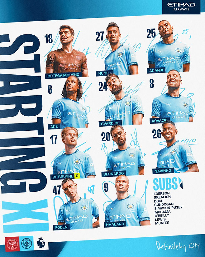 맨체스터 시티 선발 라인업. 맨체스터 시티 SNS