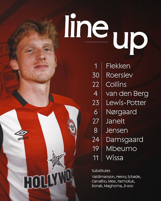 브렌트퍼드 선발 라인업. 브렌트퍼드 SNS