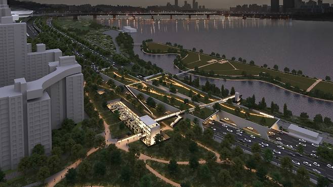 서울시가 지난해 6월 공개한 올림픽대로 위 한강 덮개공원 조감도(서울시 제공).