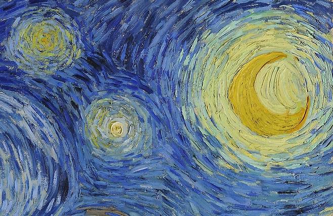 빈센트 반 고흐, 별이 빛나는 밤(일부 확대), 1889, 캔버스에 유채, 73x92cm, 뉴욕 현대 미술관