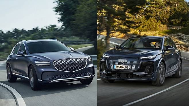 사진 : 제네시스 GV70 전동화 부분변경 모델, 아우디 Q6 e-트론