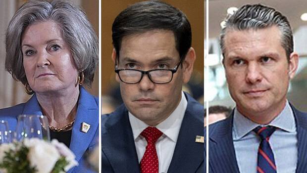 수지 와일스 백악관 비서실장 내정자(왼쪽), 마코 루비오 국무장관 후보자, 피트 헤그세스 국방장관 후보자