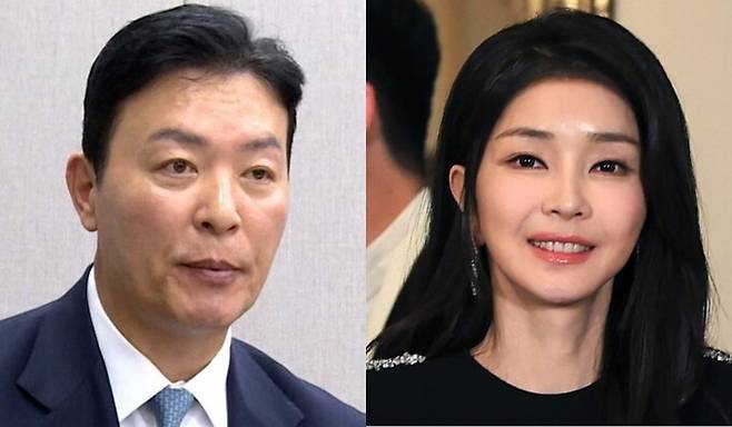 박지원 더불어민주당 의원은 20일 김성훈 대통령경호처 차장의 ‘황제 경호’ 논란과 관련해 “김건희 여사가 ‘바다에서 작살로 잡은 회가 맛있다’고 하니 생선을 가두리 쳐놓고 작살로 잡는 걸 찍어 김 여사에 보여줬다”고 주장했다. (왼쪽부터) 김성훈 대통령경호처 차장과 김건희 여사. 연합뉴스