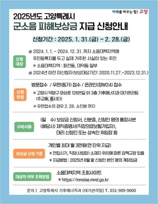 고양시 군 소음 피해보상금 신청 안내문 [고양시 제공.  재판매 및 DB 금지]