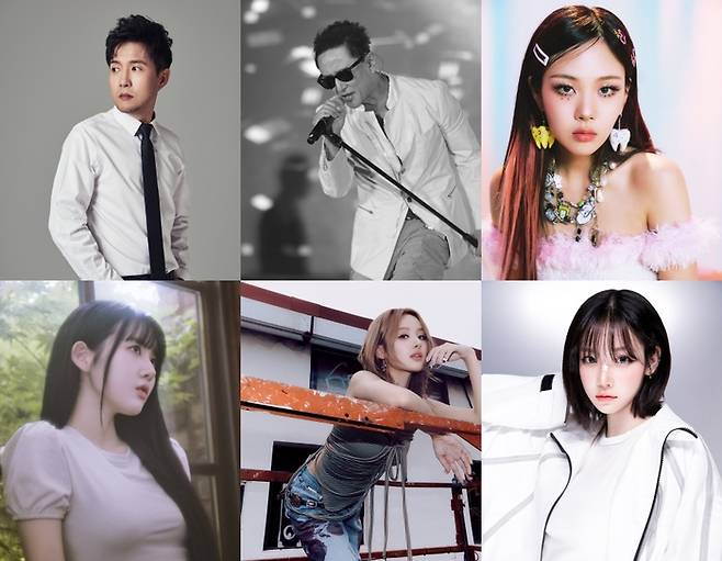 (왼쪽부터) 박남정-스테이씨 시은, 심신-키스오브라이프 벨, 가수 비비-트리플에스 김나경이 JTBC ‘아는 형님’-‘설 가족 특집’에 출연한다. JTBC 제공