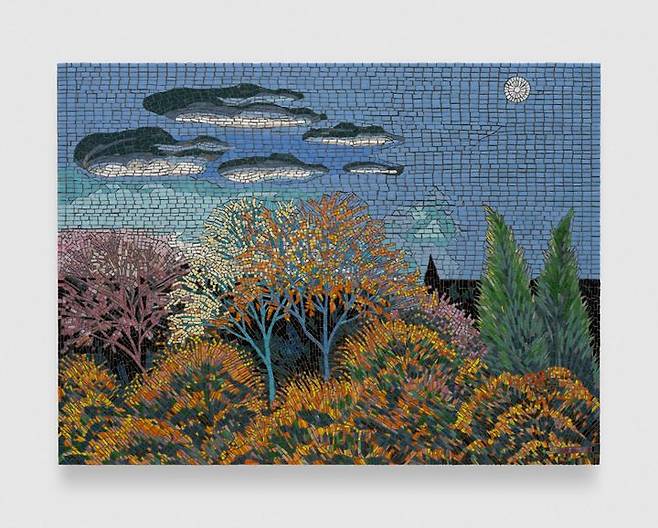 SCOTT KAHN Early Dawn, 2023 Signed and dated recto; signed verso Mosaic on MDF panel 39 3/8 x 53 1/8 inches 100 x 134.9 cm © Scott Kahn. Courtesy the artist and David Zwirner. Photo by Kerry McFate. *재판매 및 DB 금지