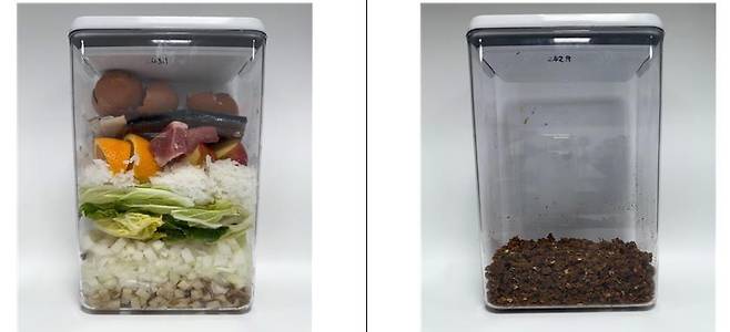 가정용 음식쓰레기 처리기 가동 전후 모습 [한국소비자원 제공. 재판매 및 DB금지]