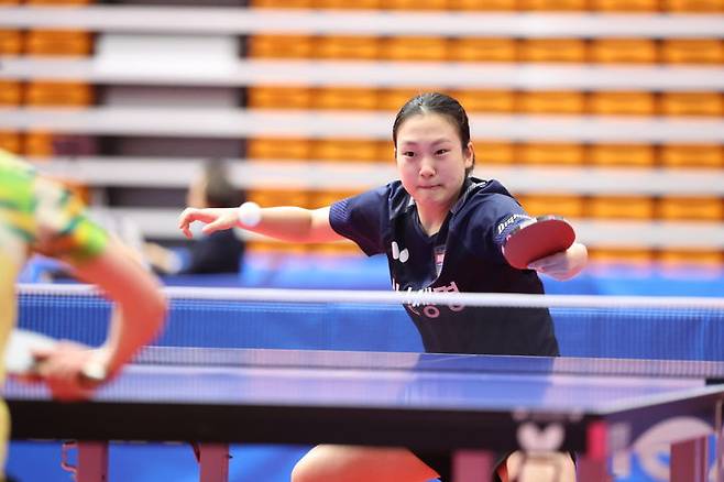 24일 충북 제천체육관에서 탁구 국가대표 최종선발전 여자부 경기를 치르고 있는 김성진. 2025.01.24. (사진=대한탁구협회 제공) *재판매 및 DB 금지