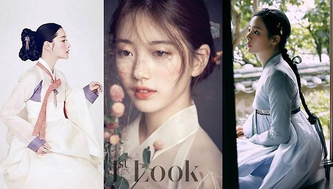 왼쪽부터 배우 이영애, 수지, 뉴진스 민지.