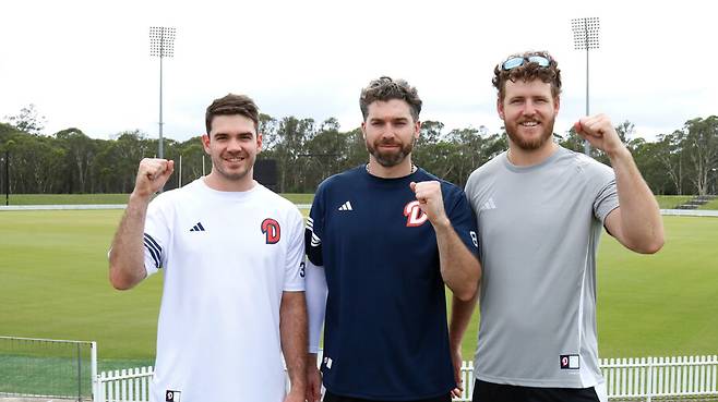 ▲ 두산 외국인선수 잭 로그, 제이크 케이브, 콜 어빈(왼쪽부터). ⓒ두산 베어스