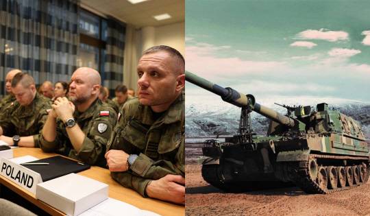 K9 자주포를 운용하는 폴란드 등 K9 유저클럽 소속  6개국 장교들이 한국에서 자주포 운용 교육을 받는 모습. 오른쪽은 K9A2 자주포. 한화에어로스페이스 제공