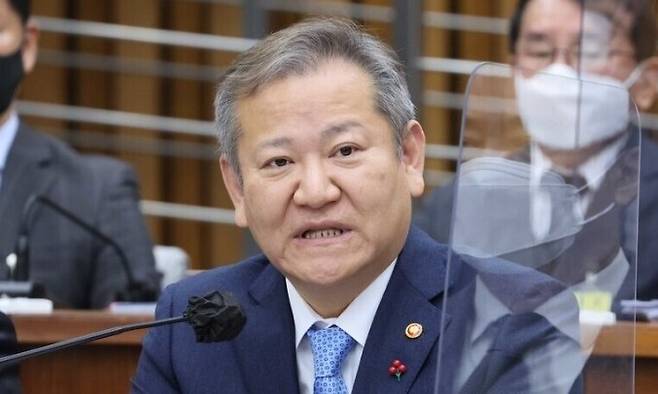 2023년 1월 국회 이태원 참사 국정조사 2차 청문회에 증인으로 출석한 이상민 당시 행정안전부 장관. 연합뉴스