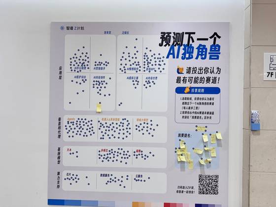 3일 찾아간 베이징 칭화과학기술원 7층의 생성형 AI 유니콘 즈푸(智譜) AI 본사 복도에 사내 벤처를 조사하는 설문표가 붙어 있다. 신경진 기자