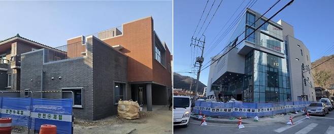 수성구청이 공공건축물 예비준공검사를 민간 전문가와 함께 했다. 왼쪽부터 상동 덕화마을회관과 파동행정복지센터. 수성구청 제공